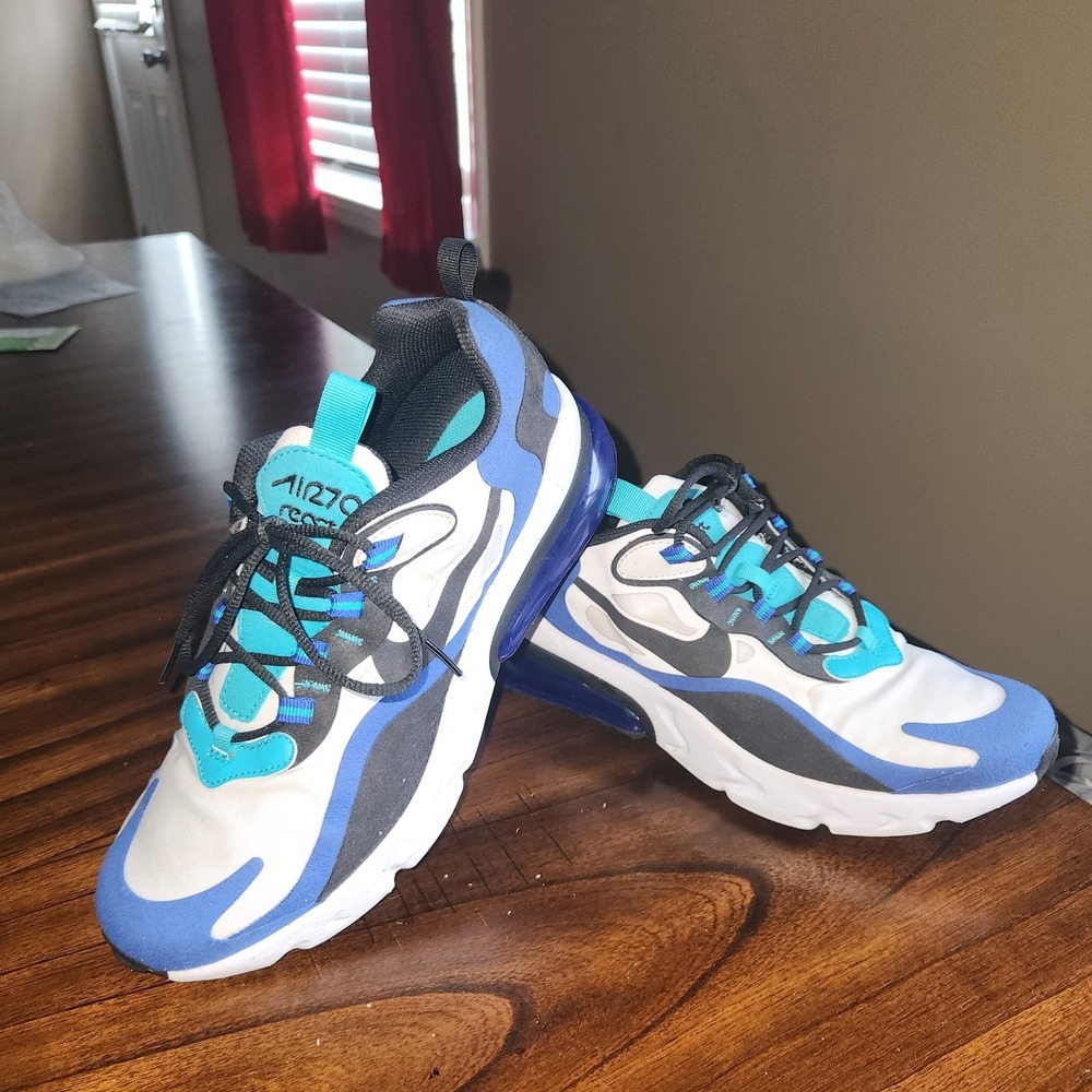 Nike Air Max 270 React Kids Sneakers White Blue Black Teal US 7Y EUR 40